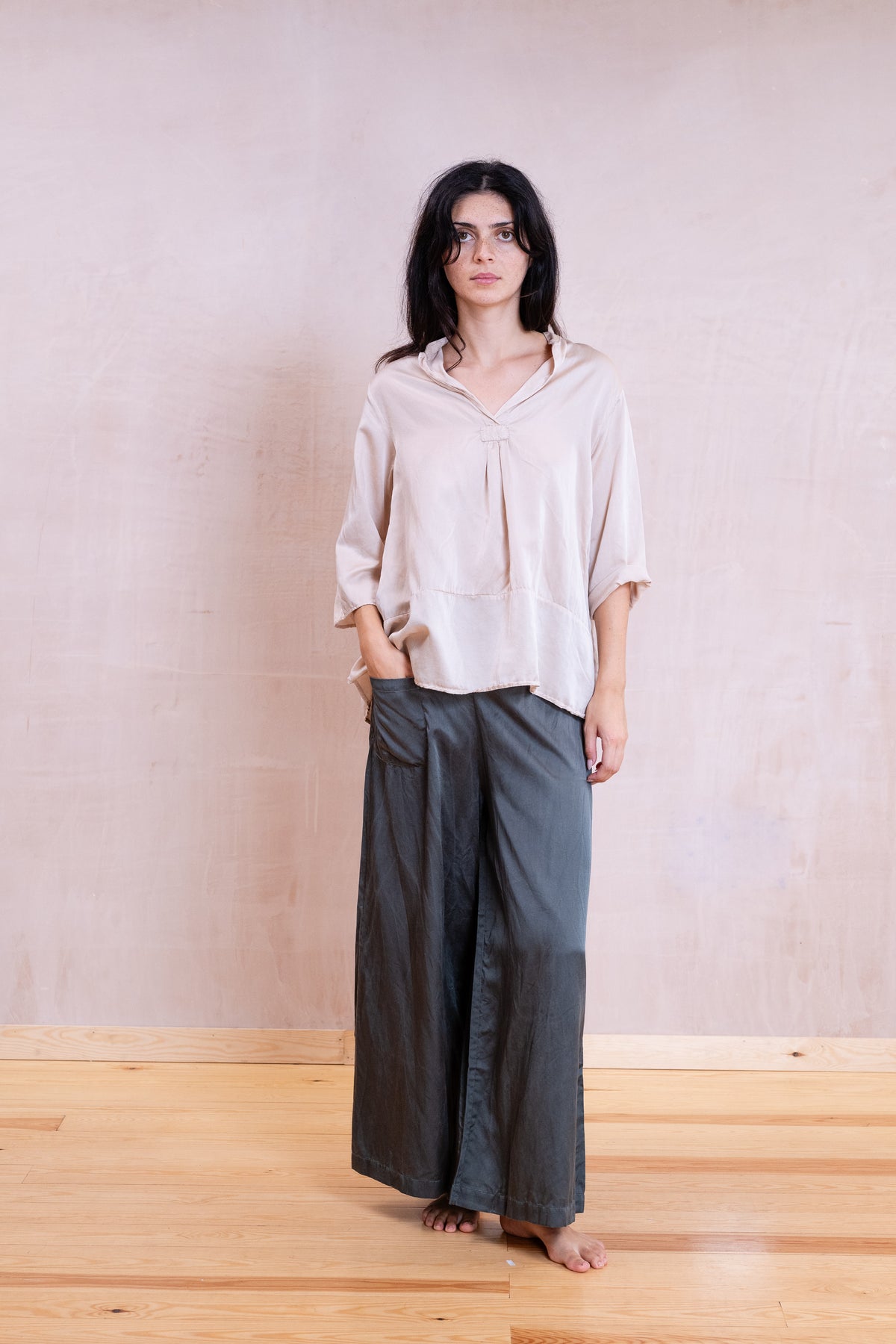sunny shirt long silk cotton satin
