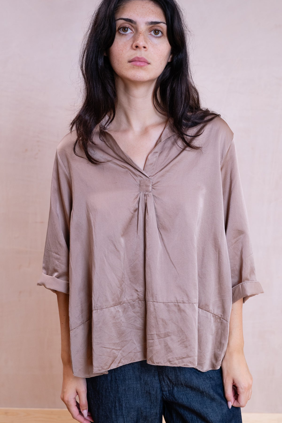 sunny shirt long silk cotton satin