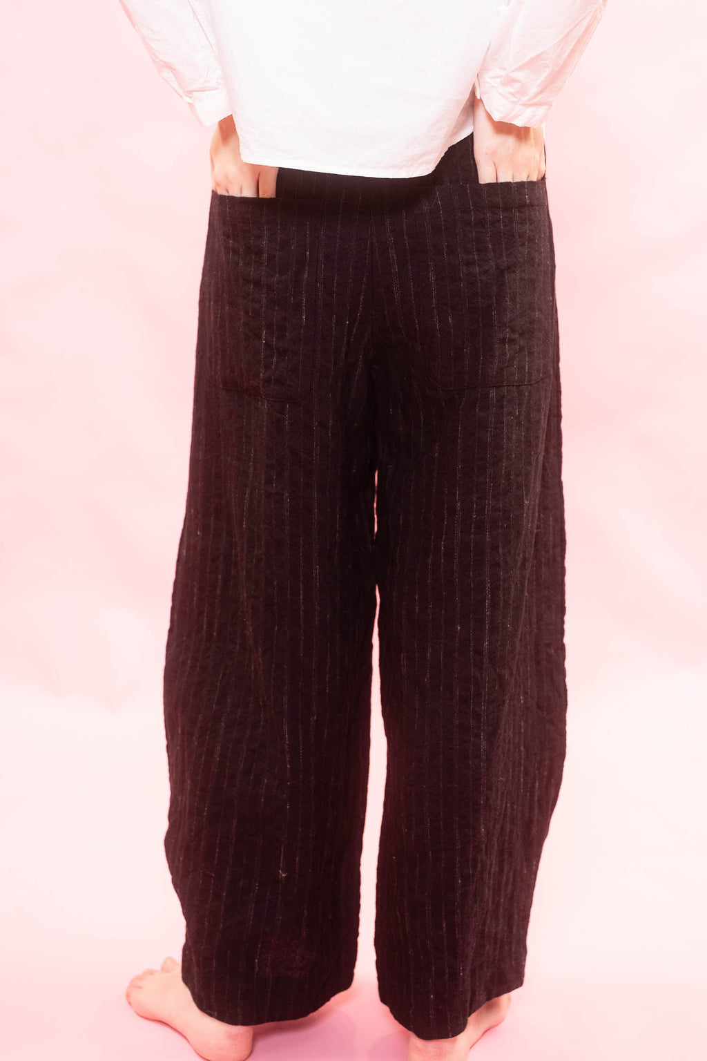 tailored line pants black wool stripe