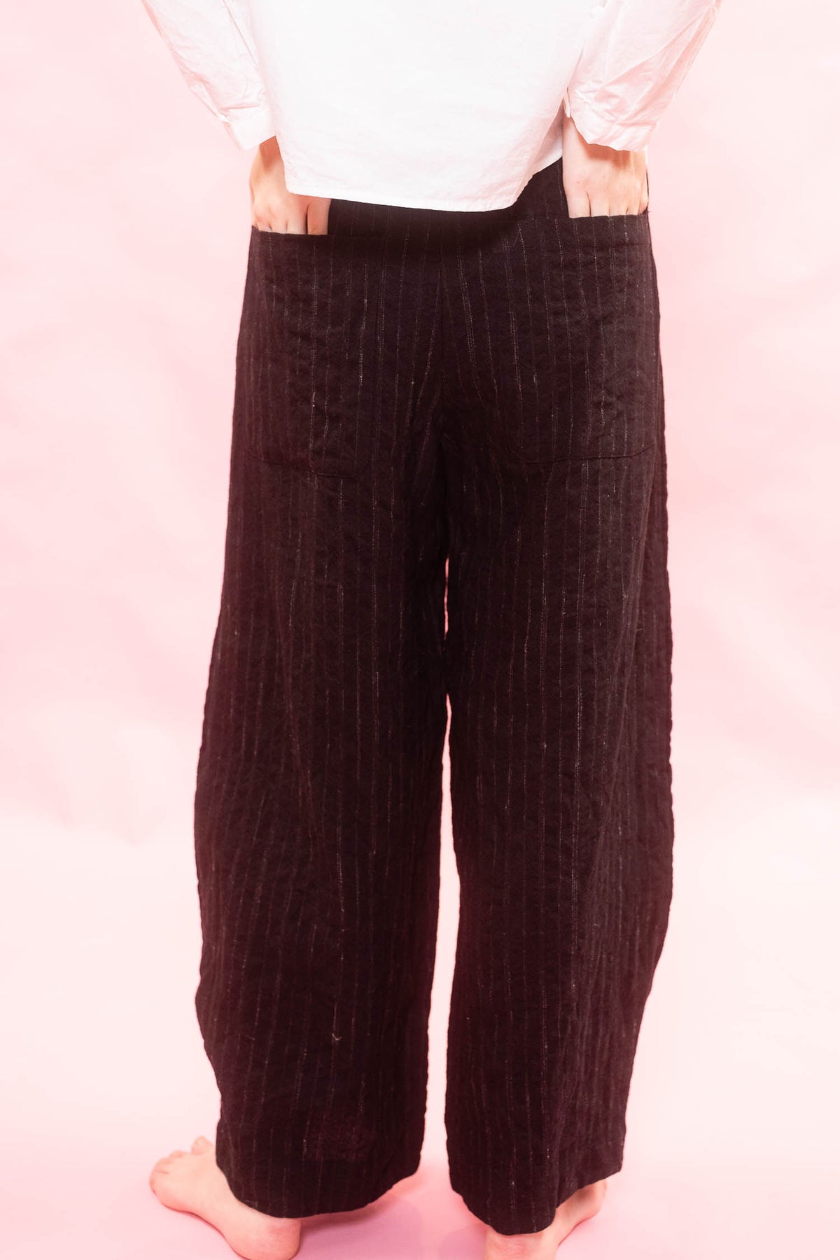 tailored line pants black wool stripe