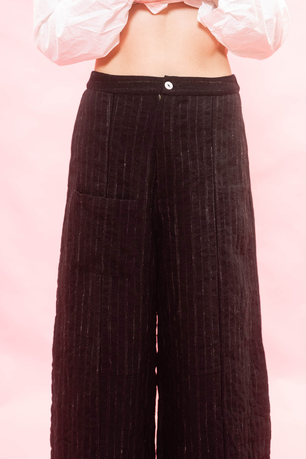 tailored line pants black wool stripe