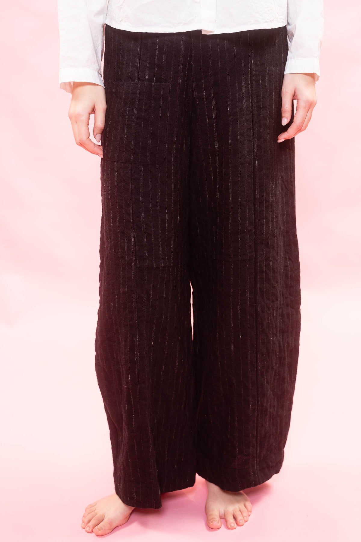 tailored line pants black wool stripe