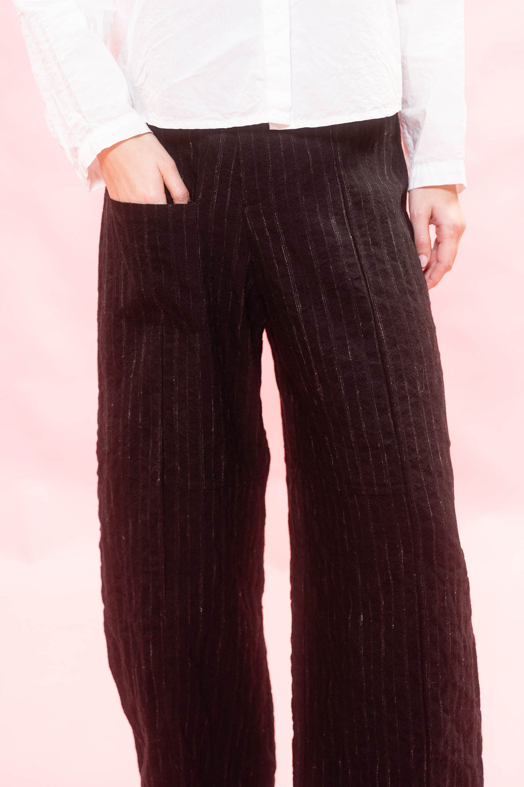 tailored line pants black wool stripe