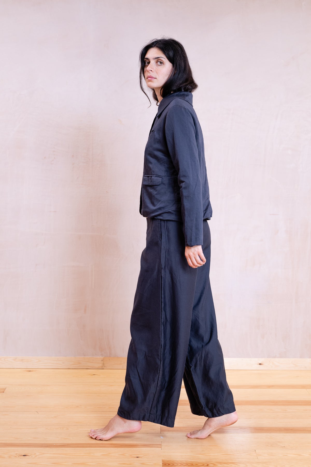 tailored wide leg pants french cotton sateen