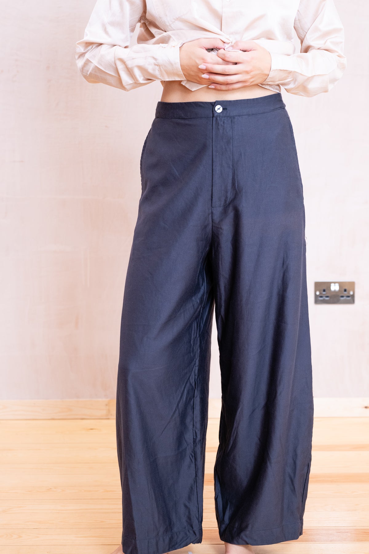 tailored wide leg pants french cotton sateen