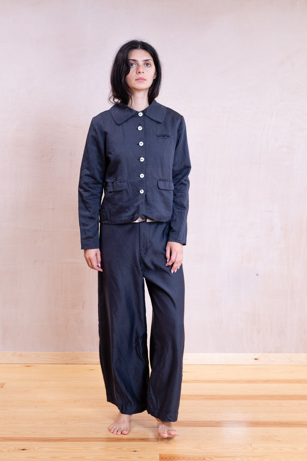 tailored wide leg pants french cotton sateen