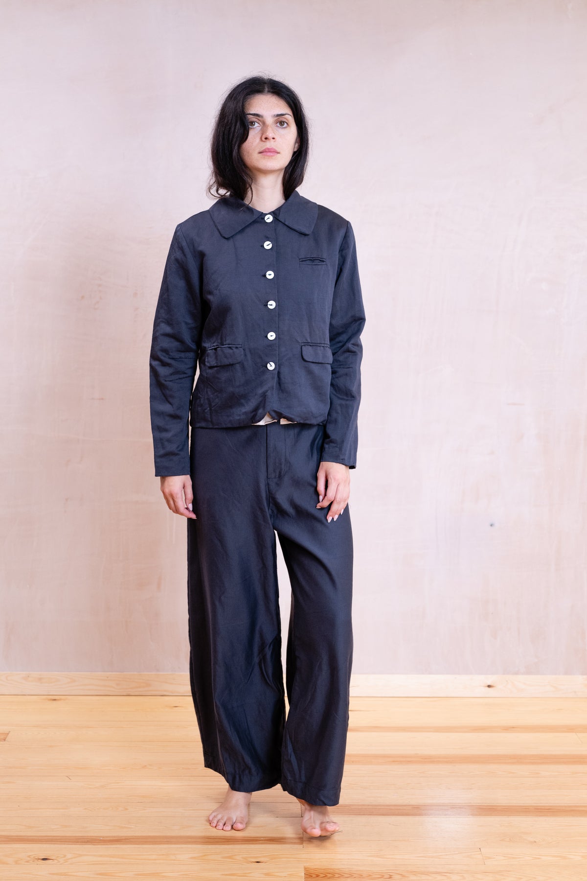 tailored wide leg pants french cotton sateen