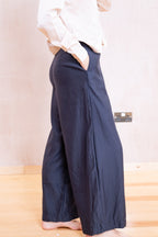 tailored wide leg pants french cotton sateen