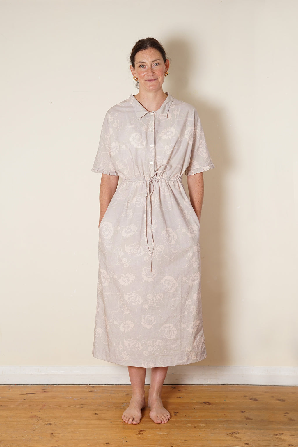 uniform dress rose print cotton poplin