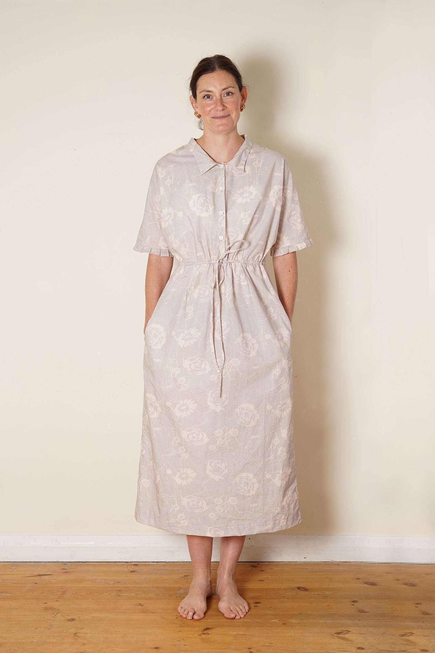 uniform dress rose print cotton poplin