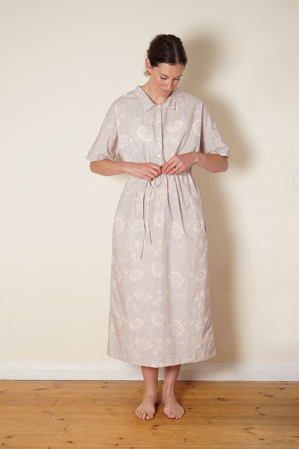 uniform dress rose print cotton poplin