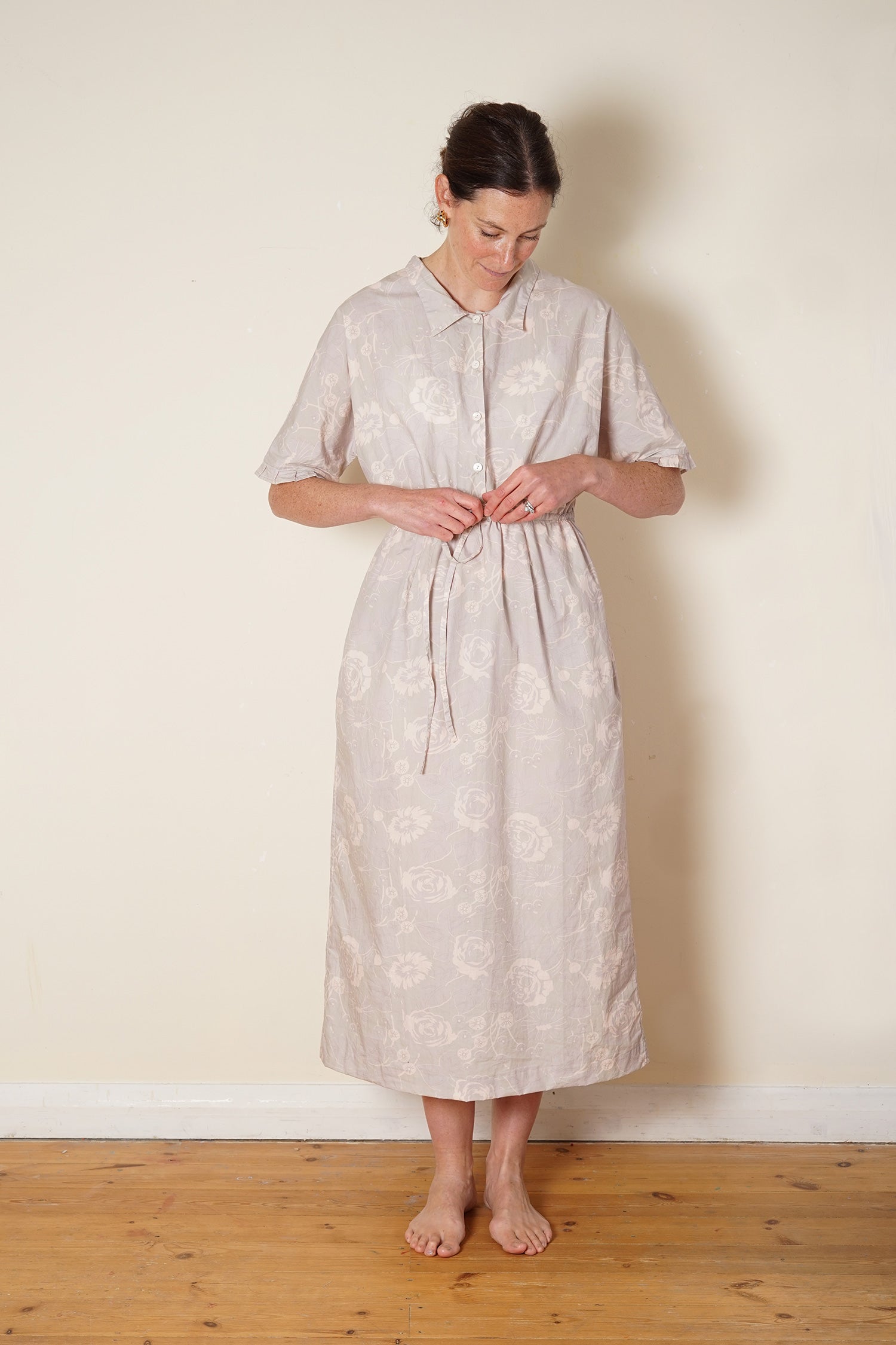 uniform dress rose print cotton poplin