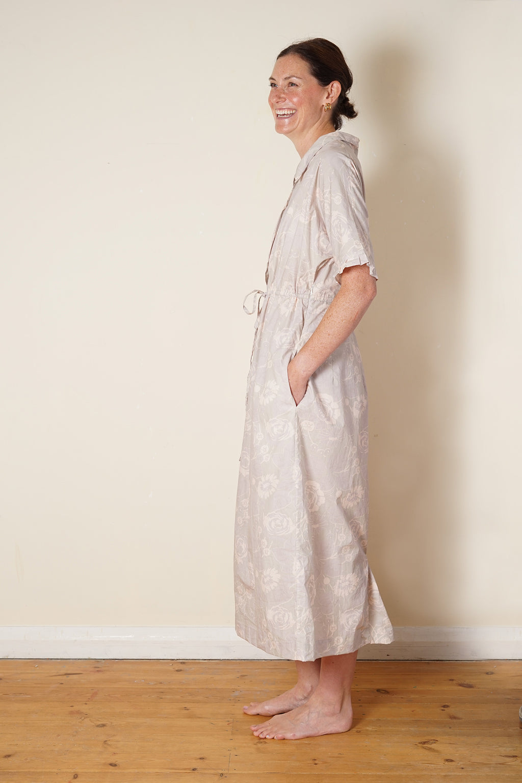 uniform dress rose print cotton poplin